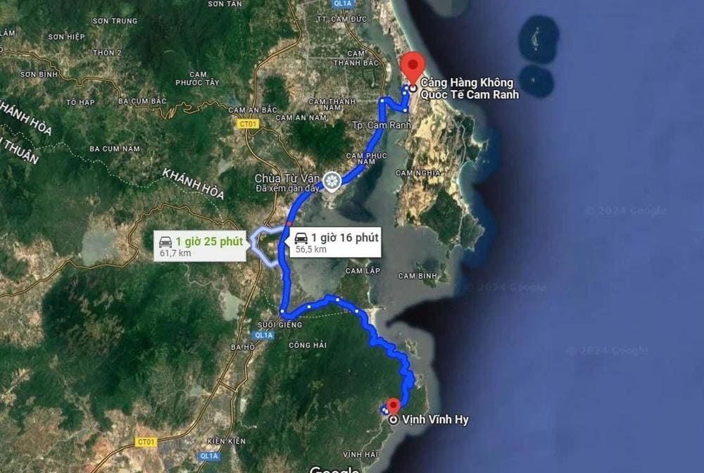 Khoảng cách từ sân bay Cam Ranh đến vịnh Vĩnh Hy